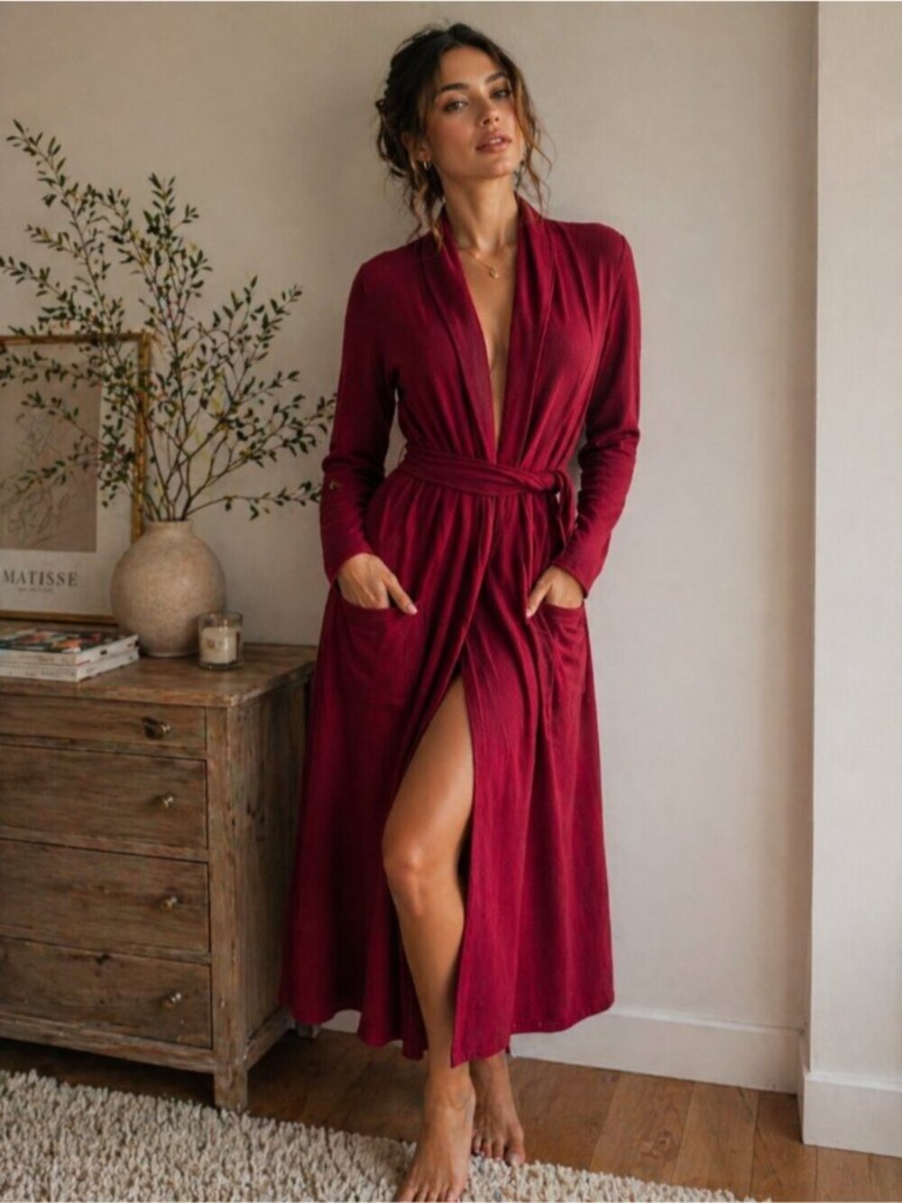 Vintage Magaschoni Cashmere 100% Burgundy Red Long Cardigan or Robe S